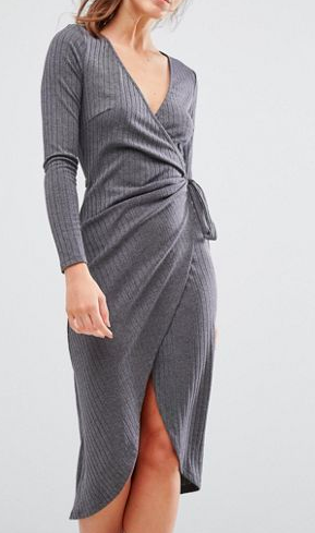 Parallel Lines Knitted Wrap Front Dress In Rib