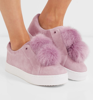 SAM EDELMAN Leya faux fur-embellished suede slip-on sneakers
