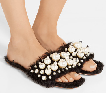 Miu Miu Embellished Faux Fur Slipper 