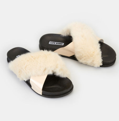 Wet Seal Faux Fur Cross-Strap Sandals