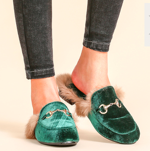 Velvet Fur Lined Loafer Slippers
