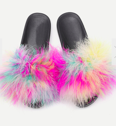 Colorful Feather Soft Sole Flat Slippers