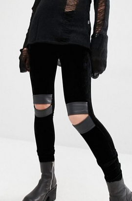 Tripp NYC Velvet Leggings with Cut Out Knees