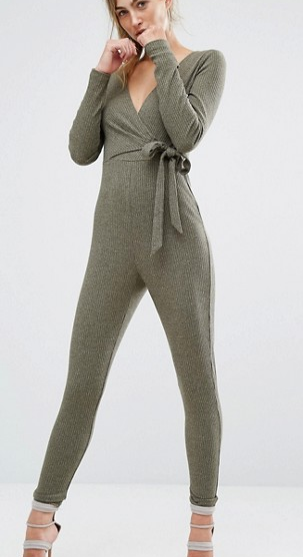 Parallel Lines Knitted Jumpsuit With Ballet Wrap Front