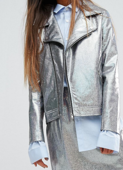 Mad But Magic Biker Jacket In Holographic Co-Ord