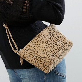 ASOS Suede Curved Leopard Cross Body Bag