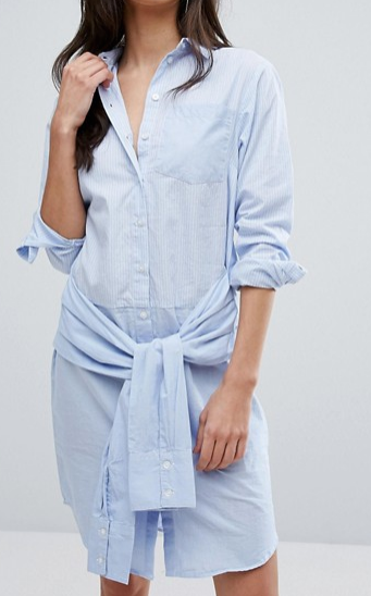 Warehouse Tie Waist Mixed Fabric Shirt Dress