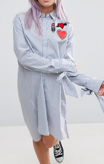 ASOS Stripe Shirt Dress with Oversized Cuff & Badges