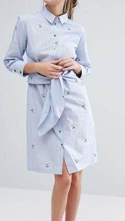 Closet London Long Sleeve Tie Front Shirt Dress With Cherry Embroidery