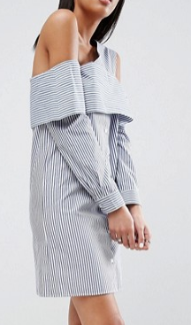 ASOS Off Shoulder Deconstructed Stripe Shirt Dress