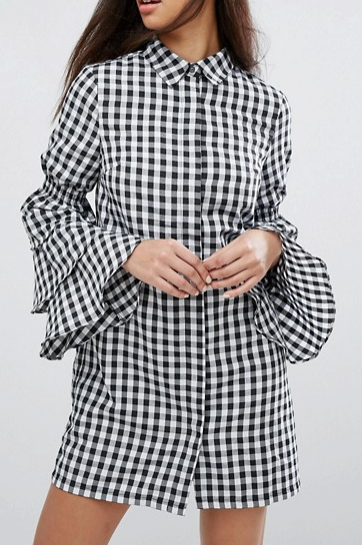 Missguided Gingham Tiered Sleeve Shirt Dress