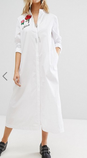 Mango Embroidered Midi Shirt Dress