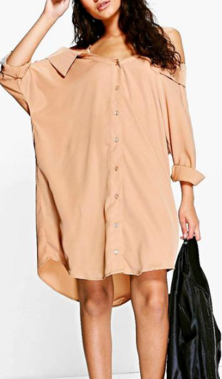 Boohoo Selena Cold Shoulder Collar Shirt Dress