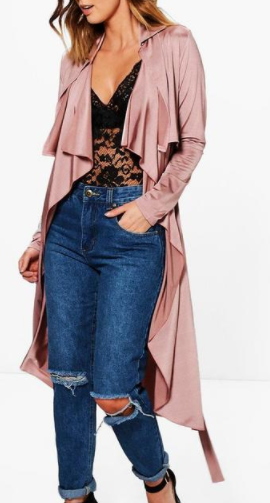 Boohoo Alexis Slinky Waterfall Belted Trench