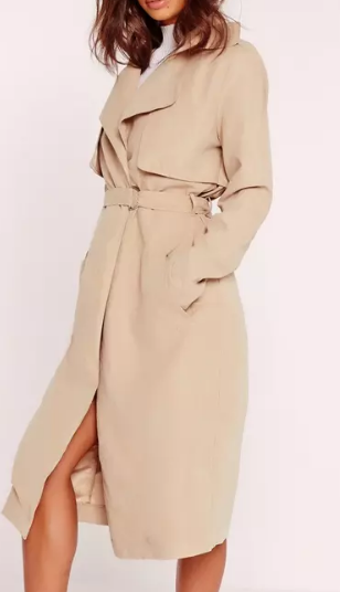 MISSGUIDED soft touch belted trench coat nude