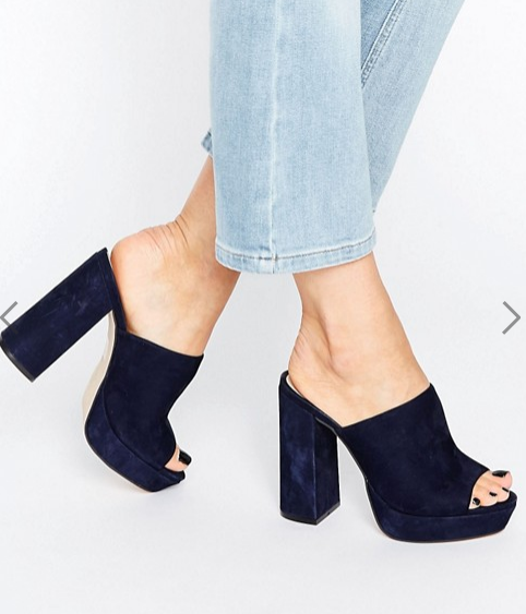 Office Syrup Navy Suede Platform Heeled Mules