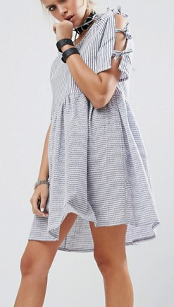 Milk It Vintage Tie Sleeve Dress In Seersucker