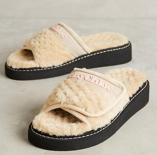 See by Chloe Faux Shearling Slide Sandals