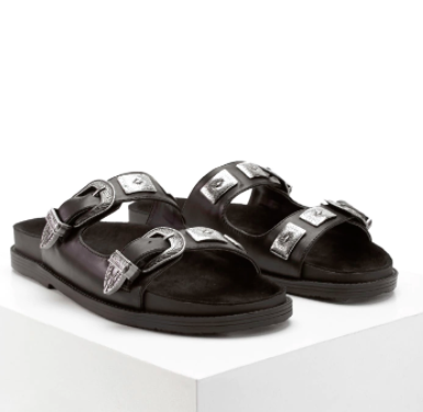 Forever 21 Faux Leather Buckled Slides