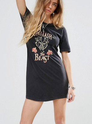 Mink Pink Beauty And The Beast T-Shirt Dress With Unleash The Beast Print