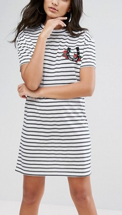 Daisy Street T-Shirt Dress in Stripe With Bad Luck Embroidery
