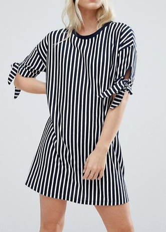 ASOS PETITE T-Shirt Dress in Stripe with Bow Sleeve