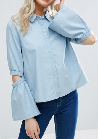 ASOS Denim Shirt with Flared Sleeve and Cold Elbow