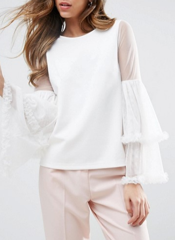ASOS Top in Ponte With Mesh Ruffle Sleeves