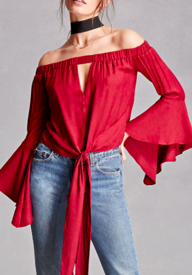 Forever 21 Tie-Front Bell-Sleeve Top
