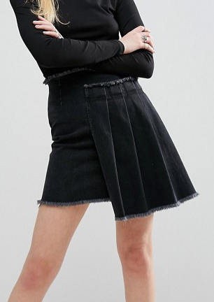 ASOS Denim Asymmetric Pleated Skirt in Washed Black