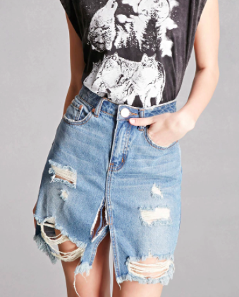 Forever 21 Distressed Denim Mini Skirt