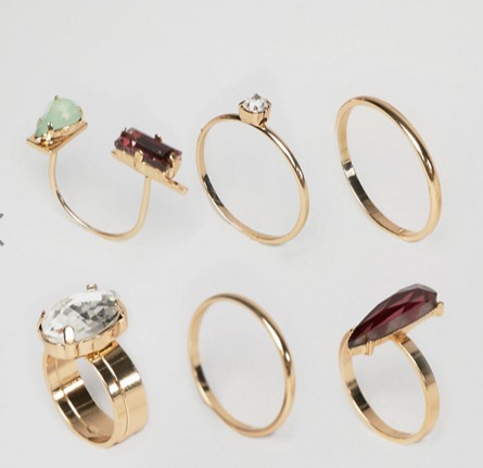 ASOS Pack of 6 Jewel Rings