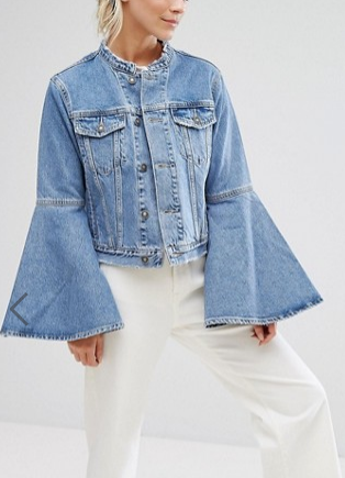 ASOS PETITE Denim Jacket With Rips and Fluted Sleeve
