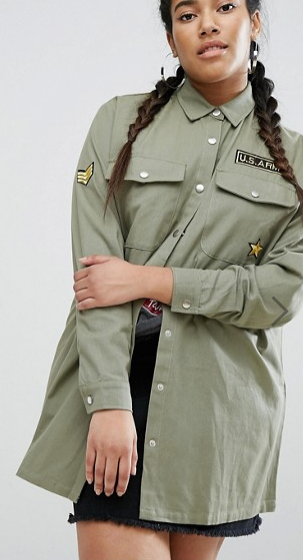 Daisy Street Plus Military Embroidered Shacket