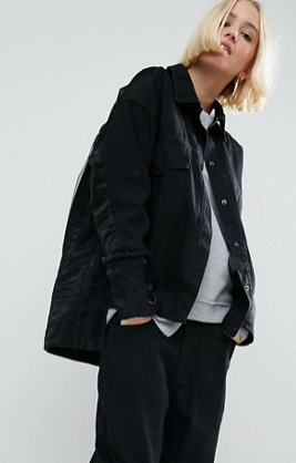ASOS WHITE Denim Jacket With Organza Contrast In Washed Black