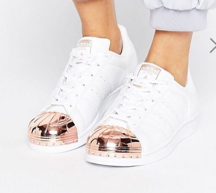 adidas Originals White Superstar Sneakers With Rose Gold Metal Toe Cap