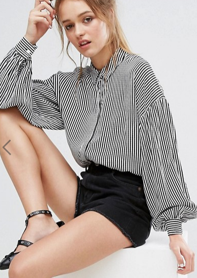 Pull&Bear Stripe Balloon Sleeve Shirt