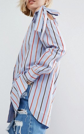 ASOS Cotton Shirt with Tie Shoulder in Multi Stripe