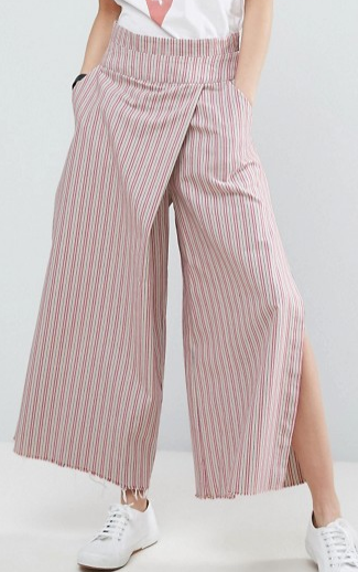 ASOS Stripe Wide Leg Pants with Tie Back and Splits