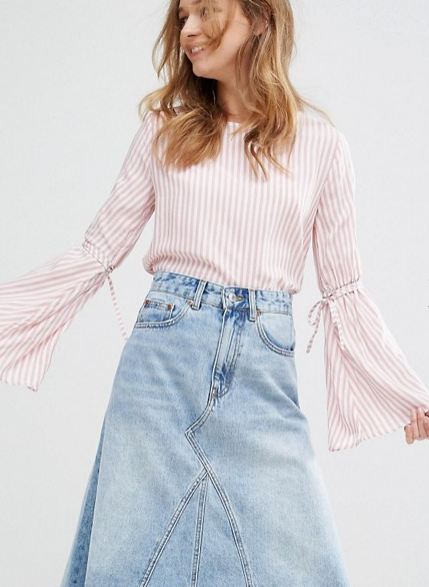 Pull&Bear Stripe Fluted Sleeve Top
