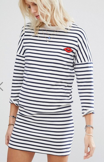 Maison Scotch Stripe Lip Motif Sweater Dress