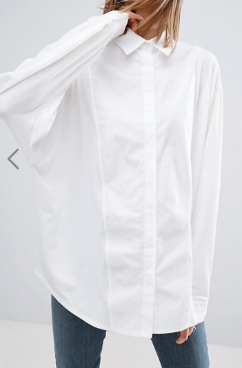 ASOS WHITE Oversized Jersey Shirt With Poplin Contrast Panel