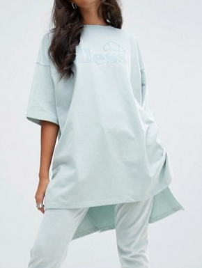 Ellesse Oversized Sweat T-Shirt With Stepped Hem And Tonal Print