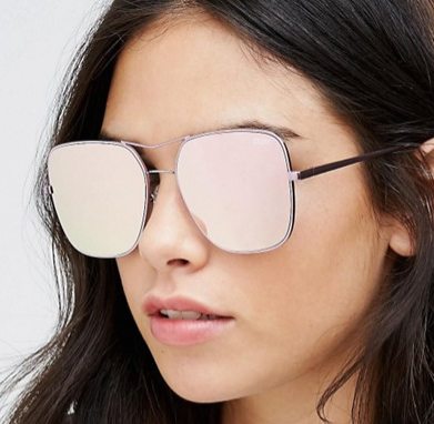 Quay Australia Stop and Stare Square Aviator with Pink Mirror Lens