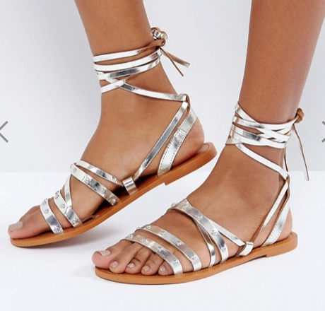 Pull&Bear Metallic Tie Up Leather Sandals Pull&Bear Metallic Tie Up Leather Sandals