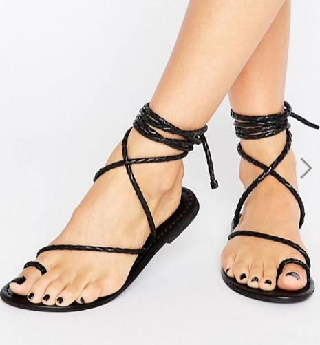 ASOS FIRE FLY Leather Lace Up Flat Sandals