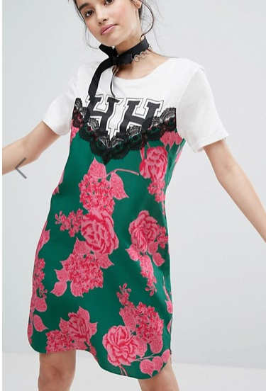 H! By Henry Holland T-Shirt Dress With Floral Cami Panel Detail