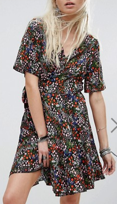 Milk It Vintage Wrap Dress In Ditsy Multicolored Floral
