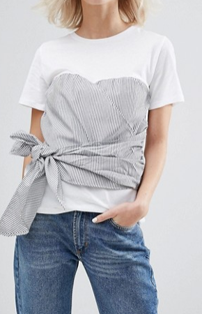 Pull&Bear Stripe Double Layer Corset Tie T-Shirt
