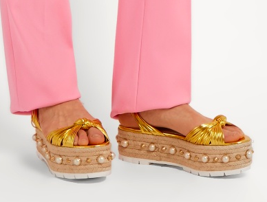 GUCCI  Pearl-embellished leather platform sandals